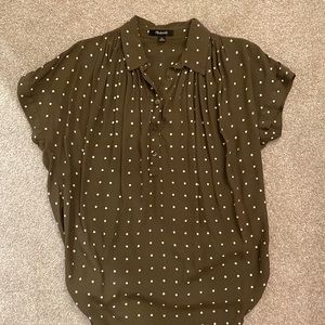 Madewell Olive Green Dotted Button Front Shirt